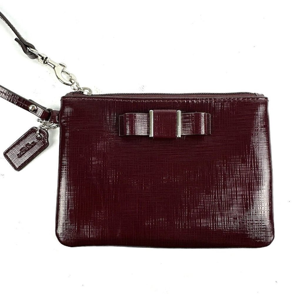 Coach Wristlet Darcy Bow Sherry Dark‎ Red Clutch Wallet Brand New